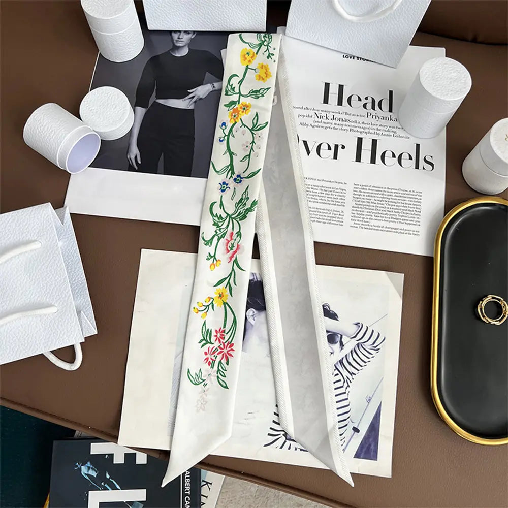 Audingull 100% Silk Skinny Long Scarf