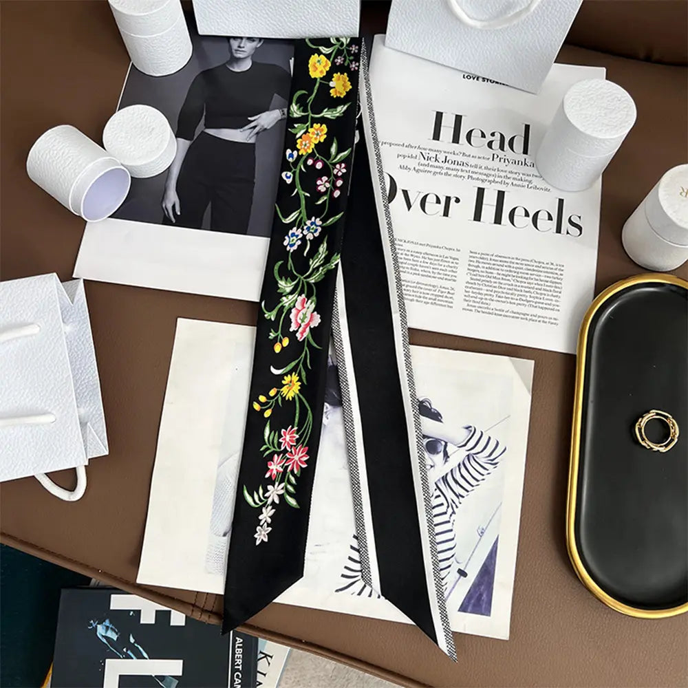 Audingull 100% Silk Skinny Long Scarf