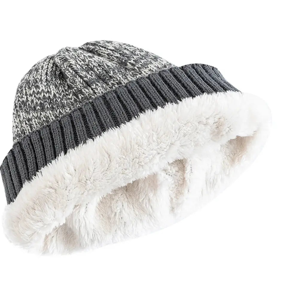 Two-Tone Ribbed Knit Beanie with Fleece Lining