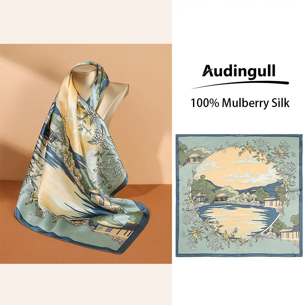 Audingull Women's Square 100% Silk Scarf Lightweight and Comfortable
