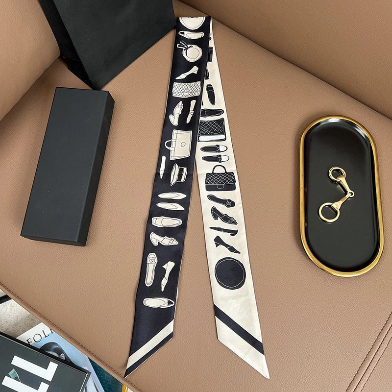 Audingull Soft 100% Silk Skinny Scarf for Women Neck Scarf