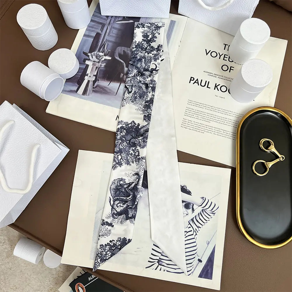 Audingull 100% Silk Skinny Long Scarf