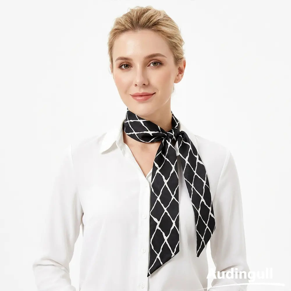 Audingull Printed 100% Silk Skinny Scarf Hair Ribbon Scarf