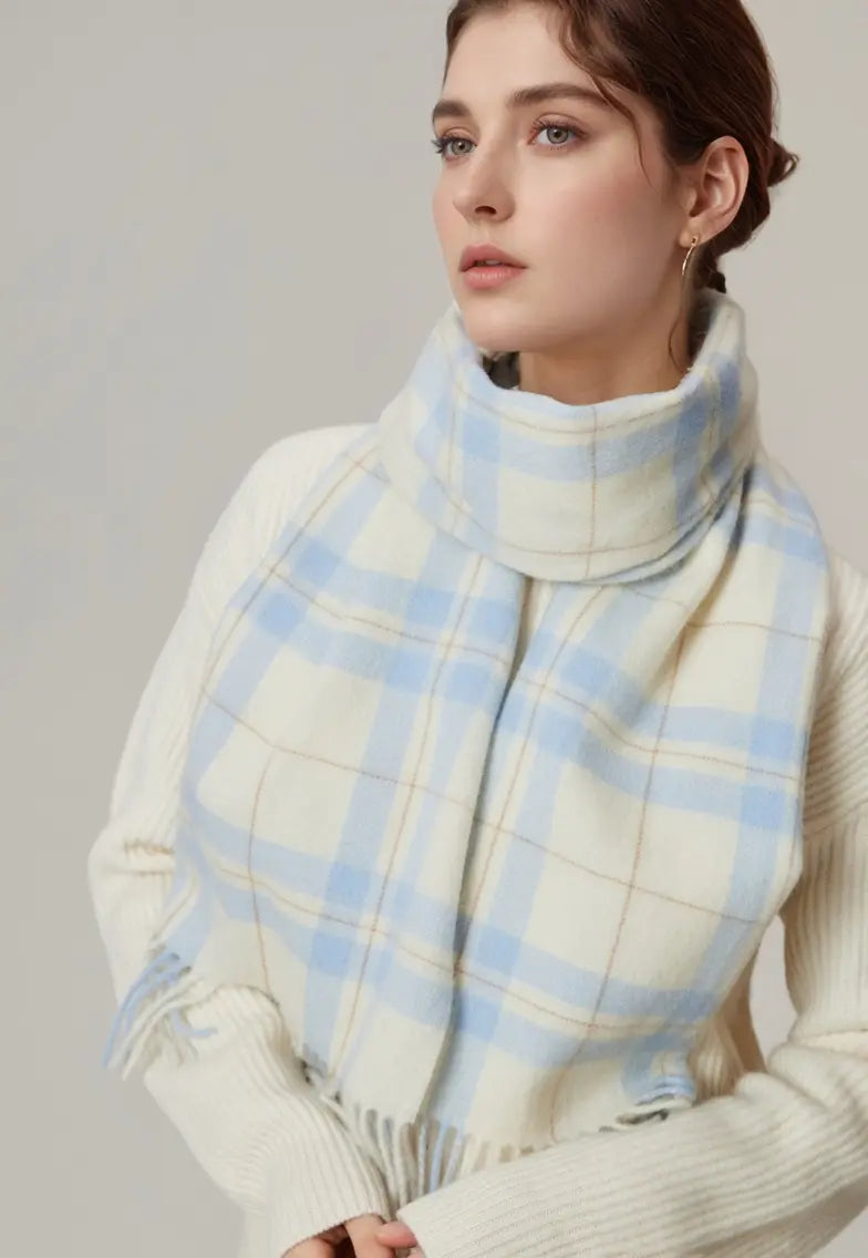 Audingull 100% Pure Wool Plaid Scarf