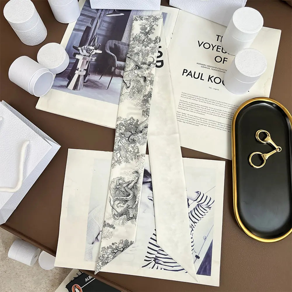 Audingull 100% Silk Skinny Long Scarf