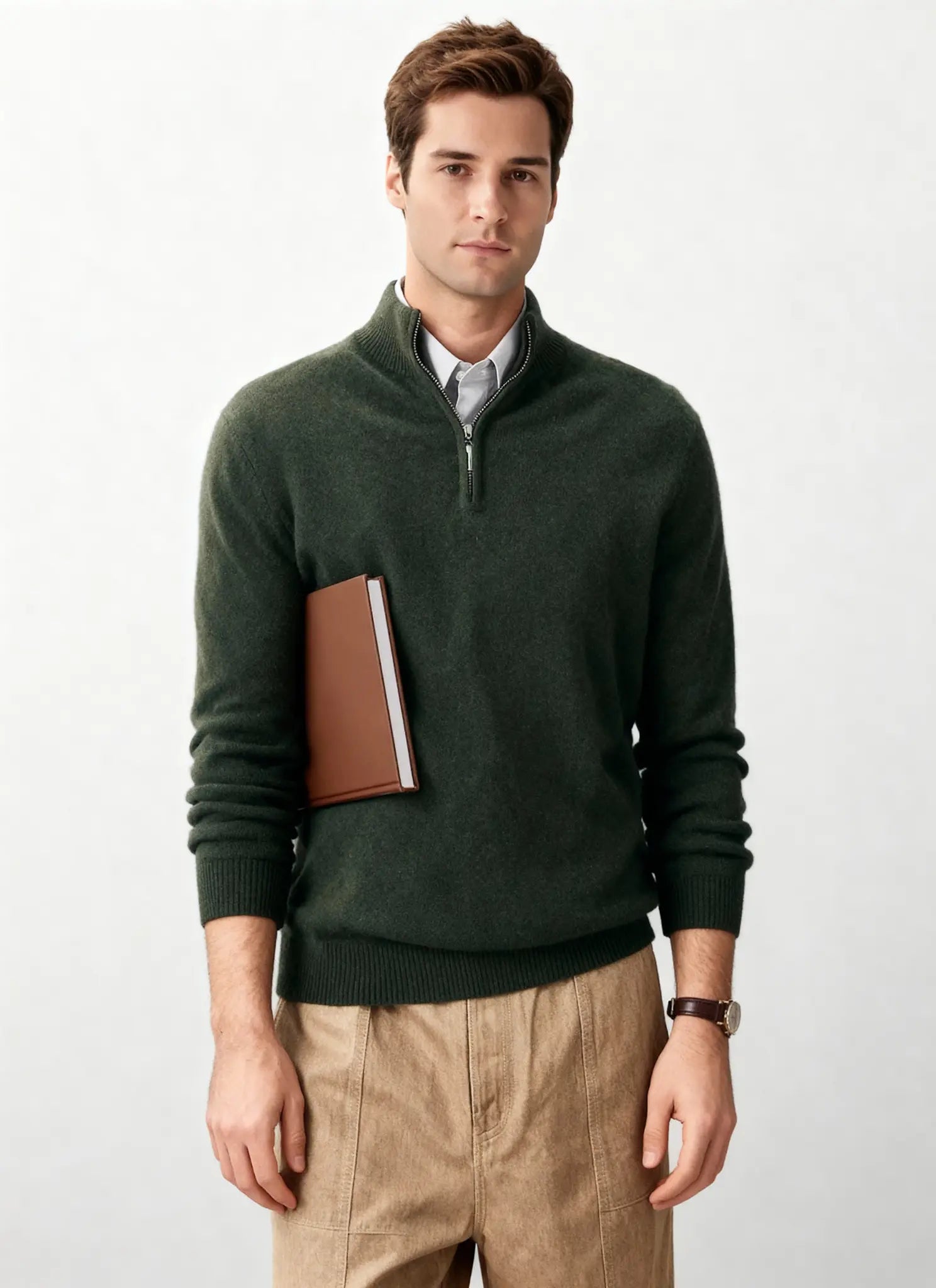 Audingull Men’s Premium 100% Cashmere Half-Zip Mock Neck Sweater