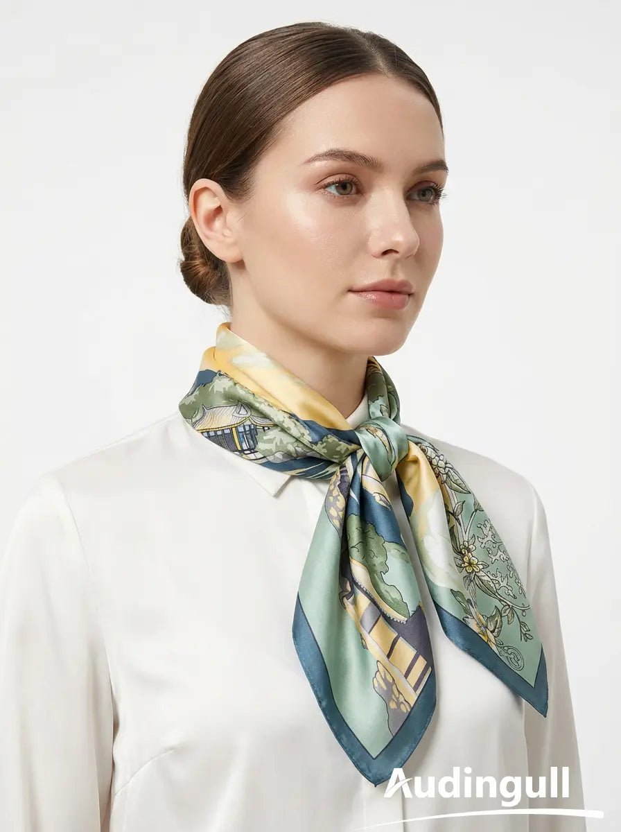 Audingull Women's Square 100% Silk Scarf Lightweight and Comfortable