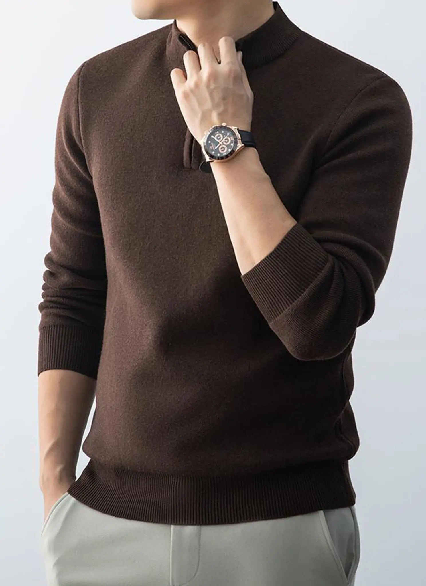 Audingull Men’s Premium 100% Cashmere Half-Zip Mock Neck Sweater