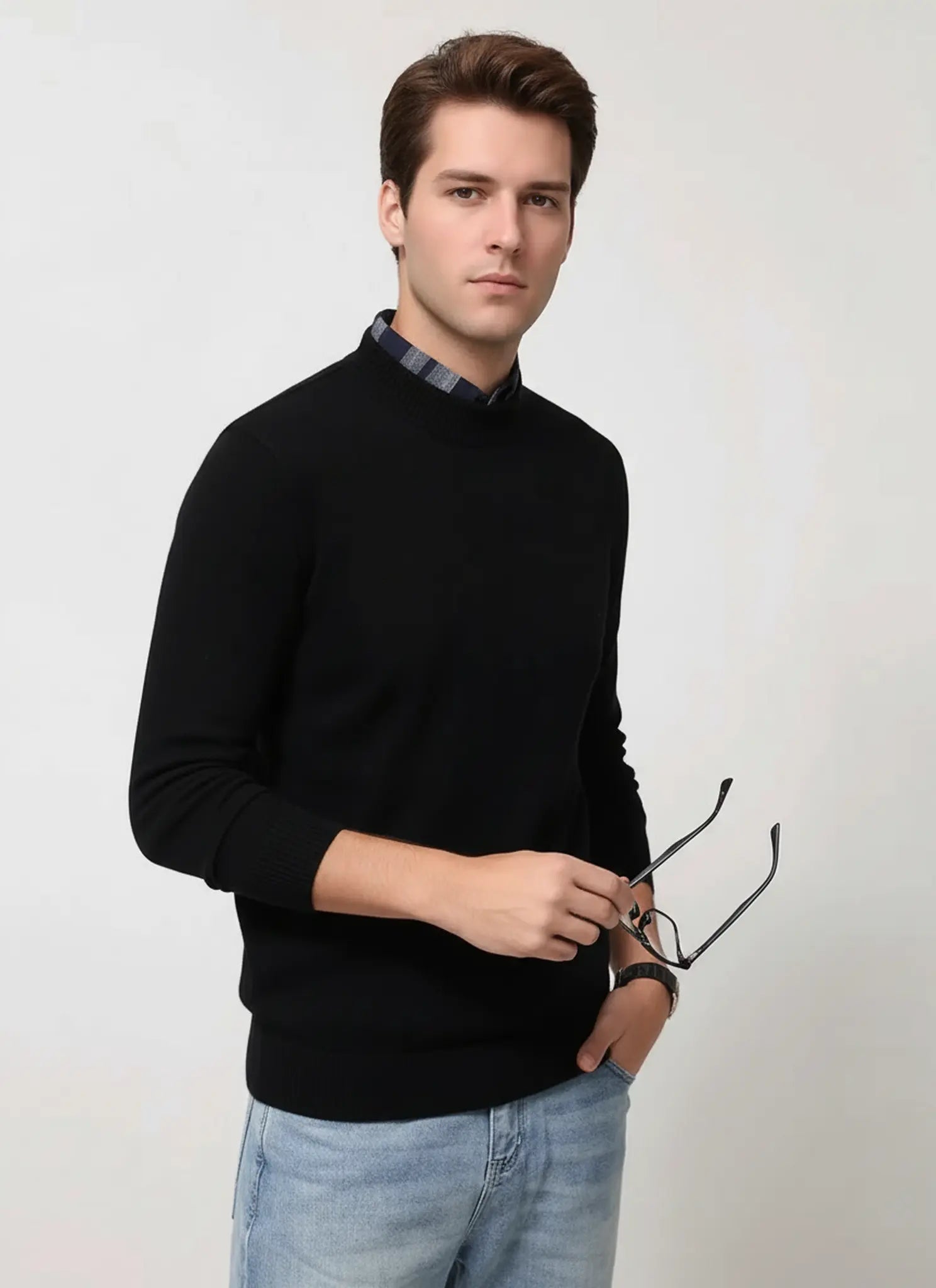 Audingull Men’s 100% Cashmere Mock Neck Sweater – Lightweight Knit