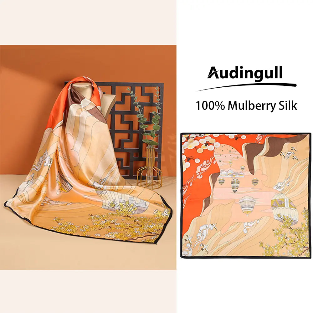 Audingull Women's Square 100% Silk Scarf Lightweight and Comfortable