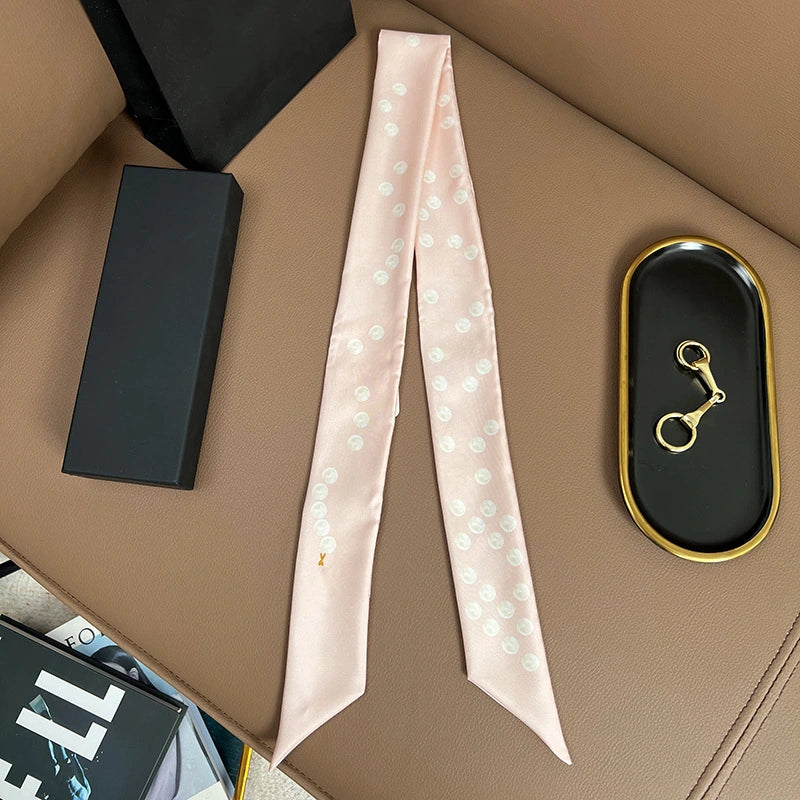Audingull Elegant 100% Silk Skinny Scarf for Women Hair Tie