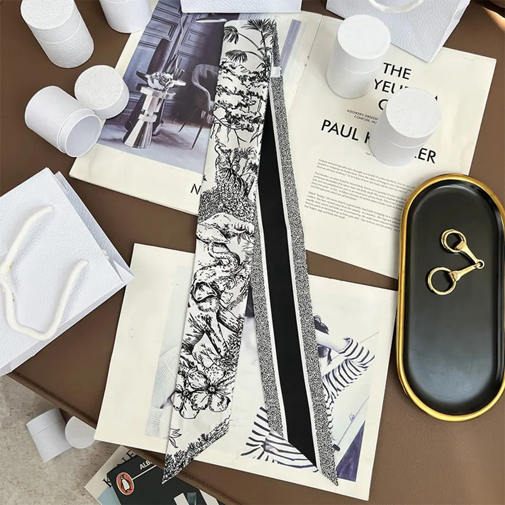 Audingull 100% Silk Skinny Long Scarf