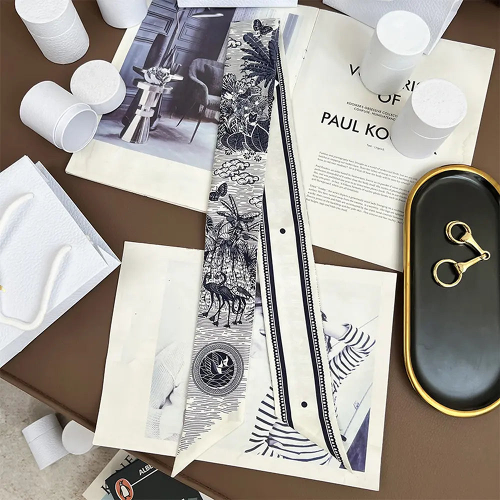 Audingull 100% Silk Skinny Long Scarf