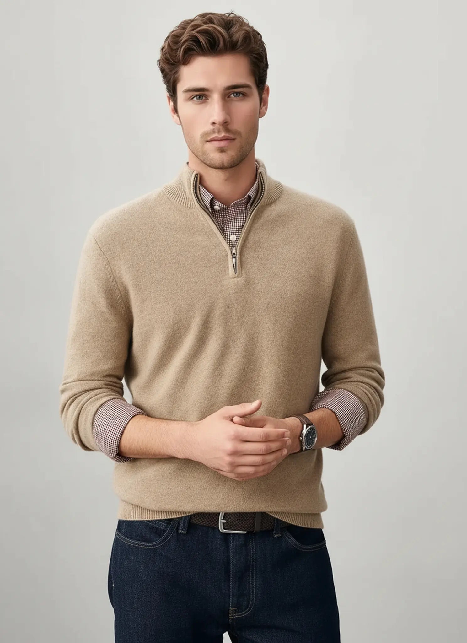 Audingull Men’s Premium 100% Cashmere Half-Zip Mock Neck Sweater