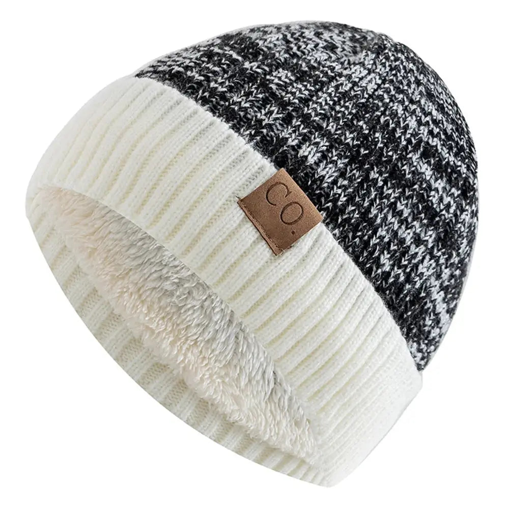 Two-Tone Ribbed Knit Beanie with Fleece Lining