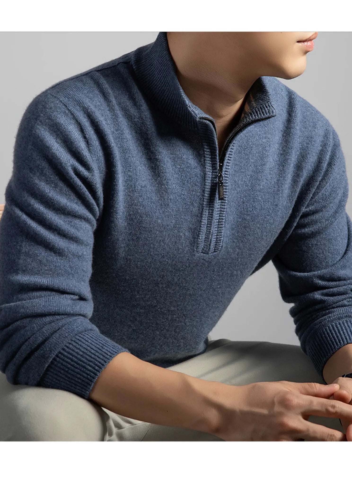 Audingull Men’s Premium 100% Cashmere Half-Zip Mock Neck Sweater