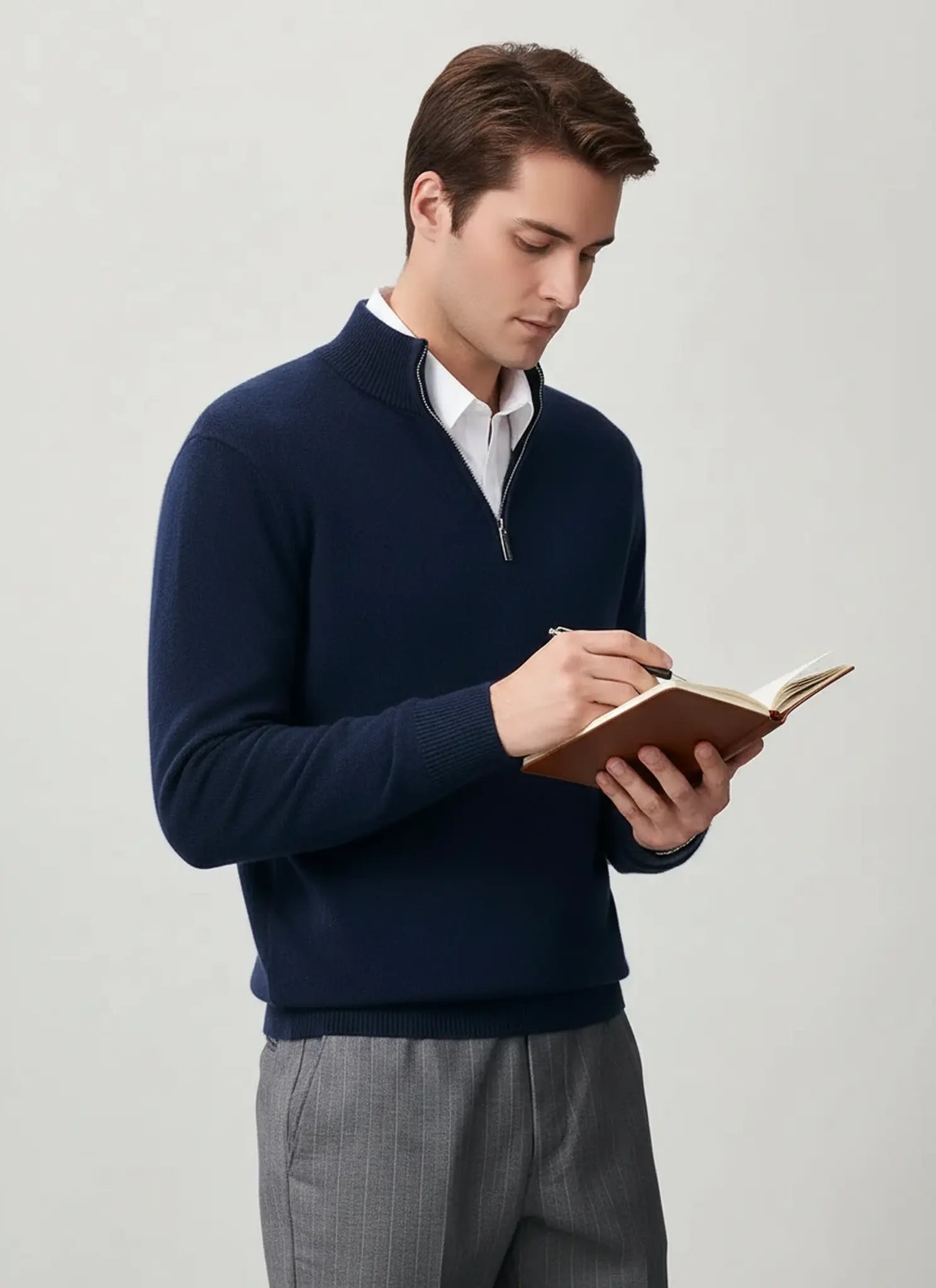 Audingull Men’s Premium 100% Cashmere Half-Zip Mock Neck Sweater