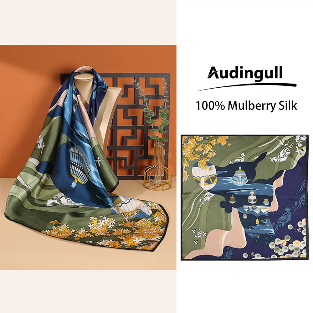 Audingull Women's Square 100% Silk Scarf Lightweight and Comfortable