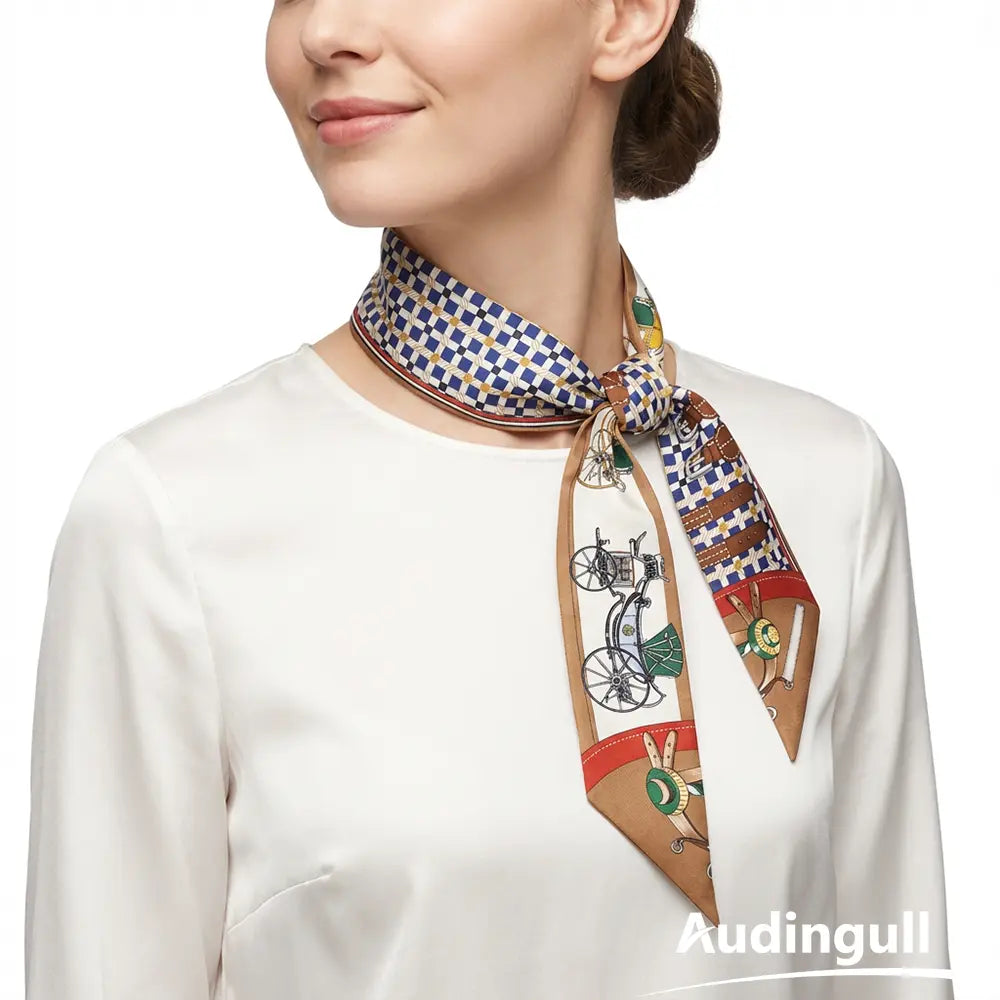 Audingull Everyday Style 100% Silk Skinny Scarf for Women