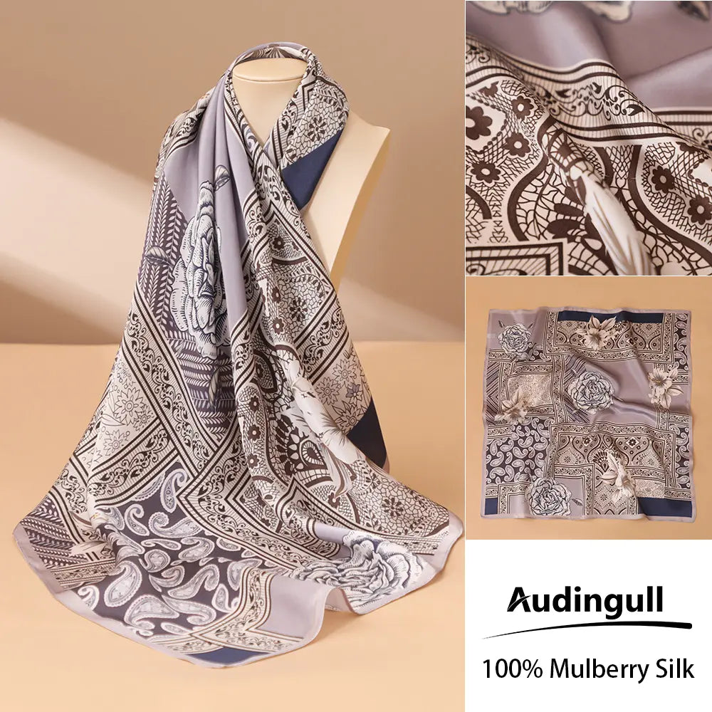 Audingull 100% Mulberry Silk Square Scarf
