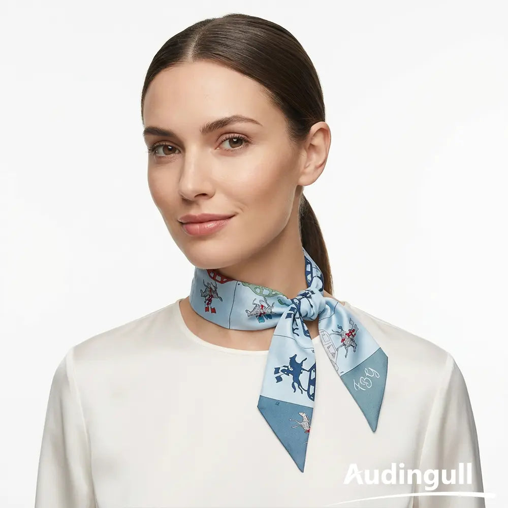 Audingull Fashion Hair Tie 100% Silk Skinny Scarf for Women