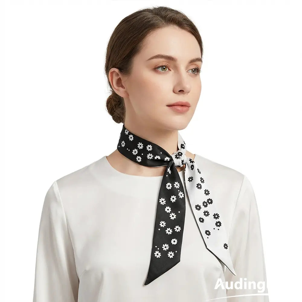 Audingull Smooth 100% Silk Skinny Scarf Women's Hair Scarf