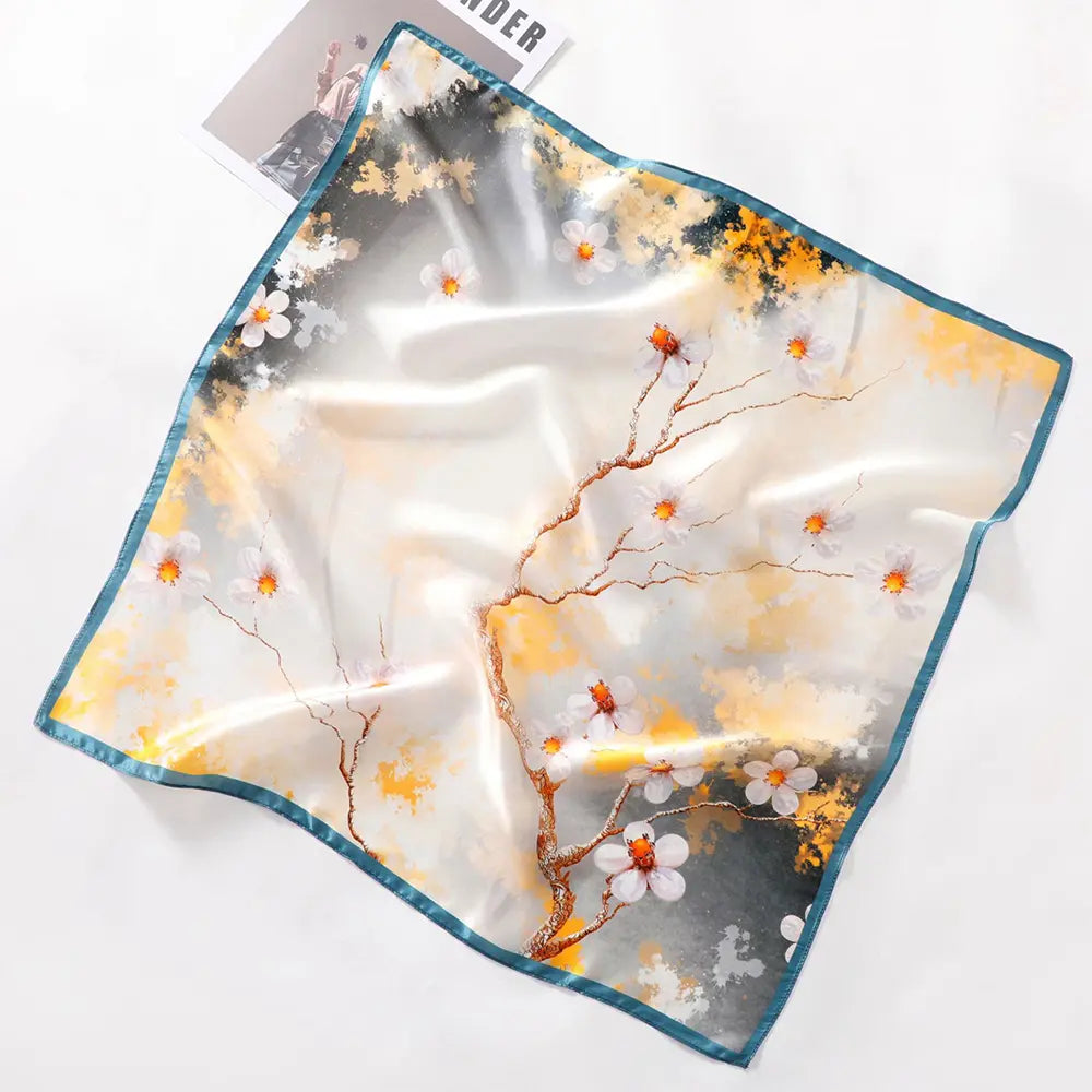 Audingull 100% Silk Scarf for Women Square Hair and Neck Scarf