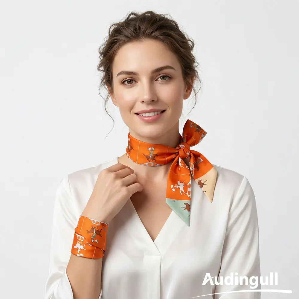 Audingull Fashion Hair Tie 100% Silk Skinny Scarf for Women