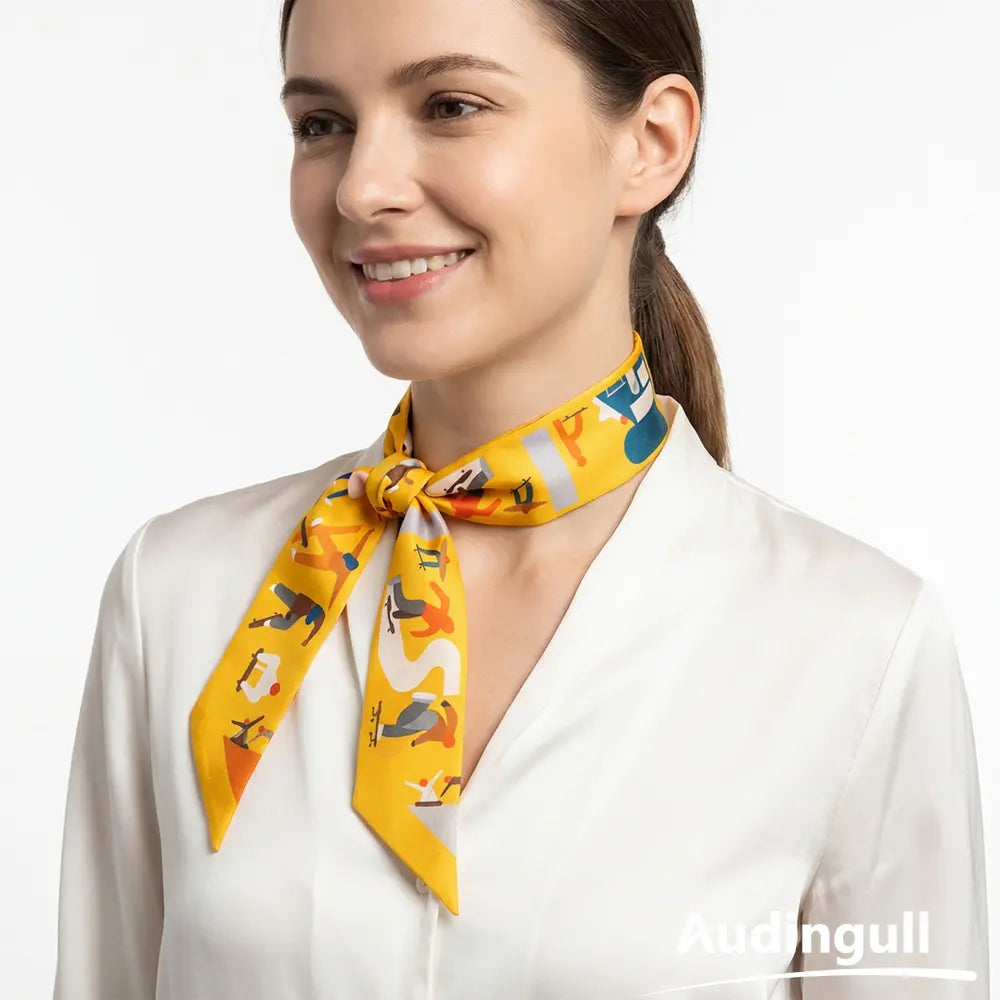 Audingull Soft Hair Scarf 100% Silk Skinny Scarf