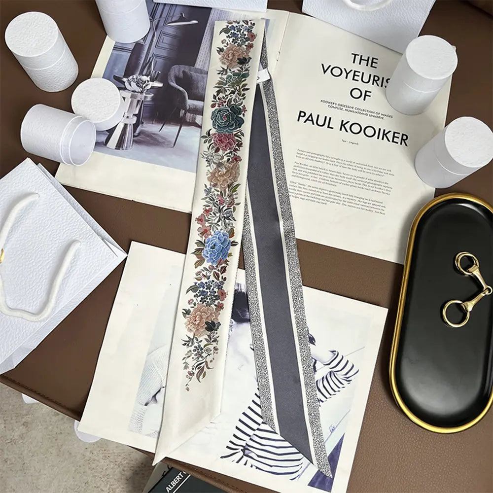 Audingull 100% Silk Skinny Long Scarf