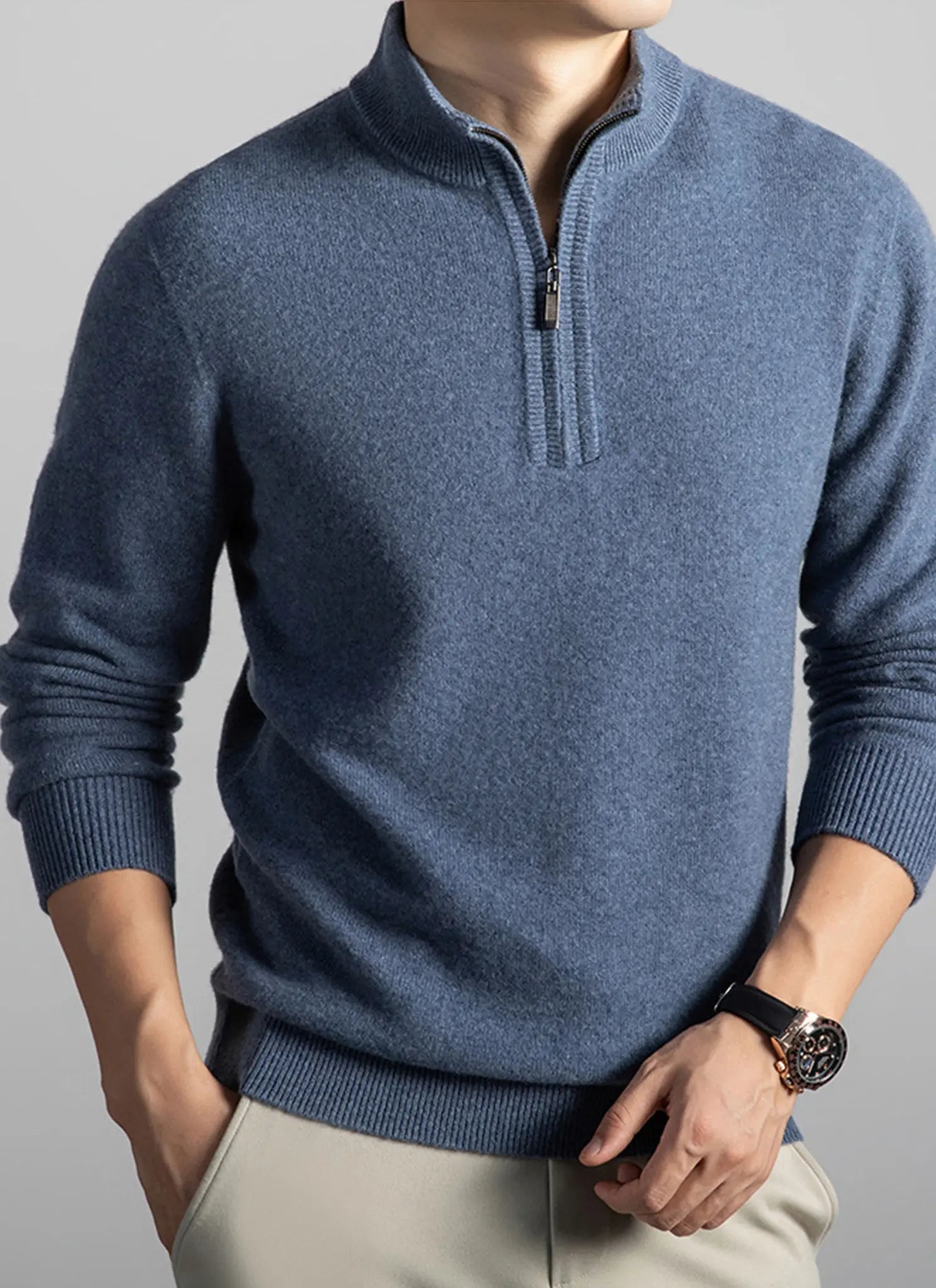 Audingull Men’s Premium 100% Cashmere Half-Zip Mock Neck Sweater
