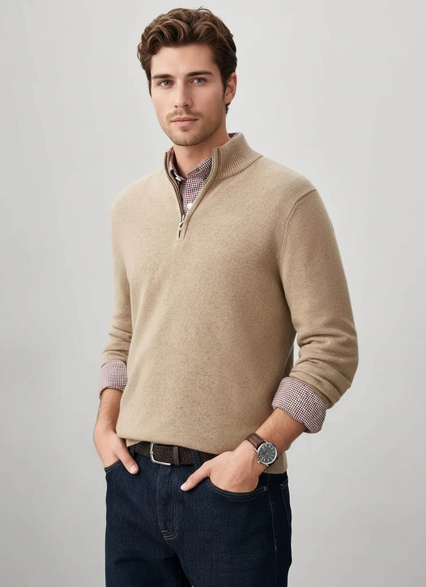 Audingull Men’s Premium 100% Cashmere Half-Zip Mock Neck Sweater
