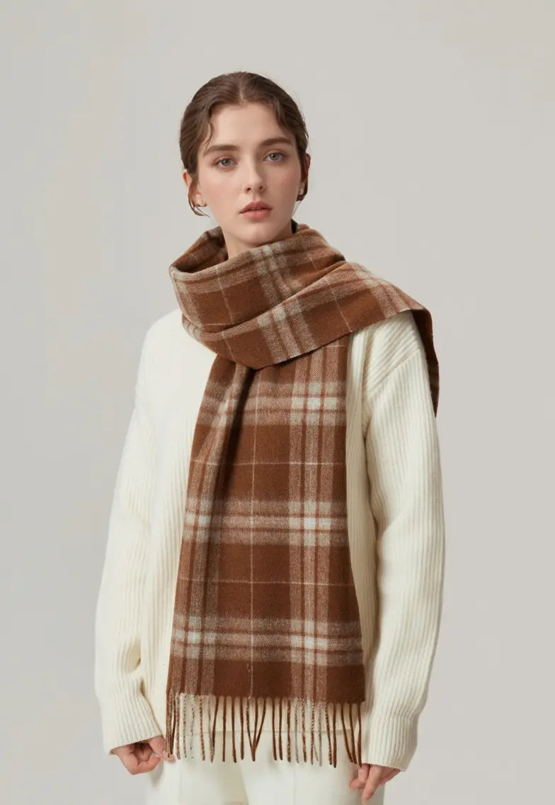 Audingull 100% Pure Wool Plaid Scarf