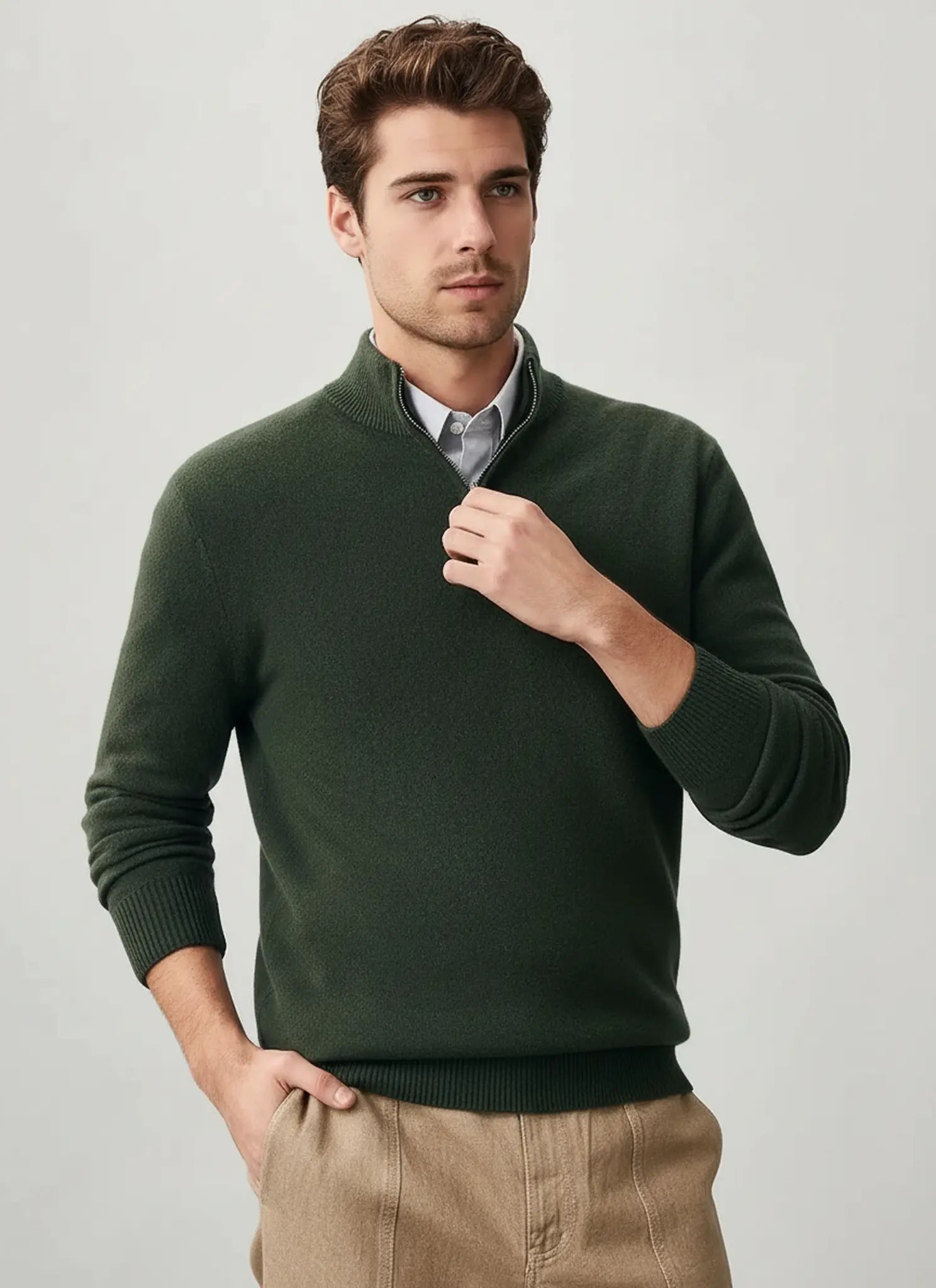 Audingull Men’s Premium 100% Cashmere Half-Zip Mock Neck Sweater