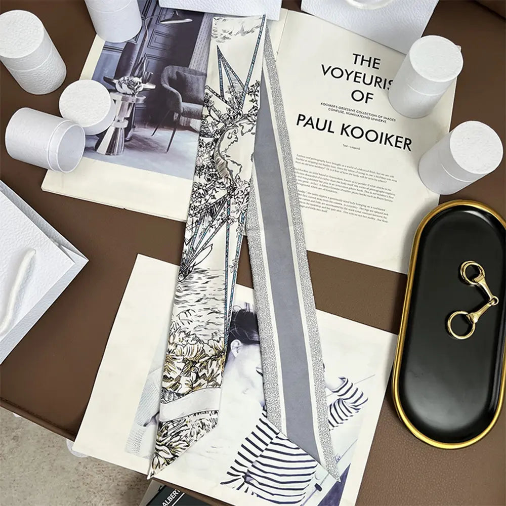 Audingull 100% Silk Skinny Long Scarf