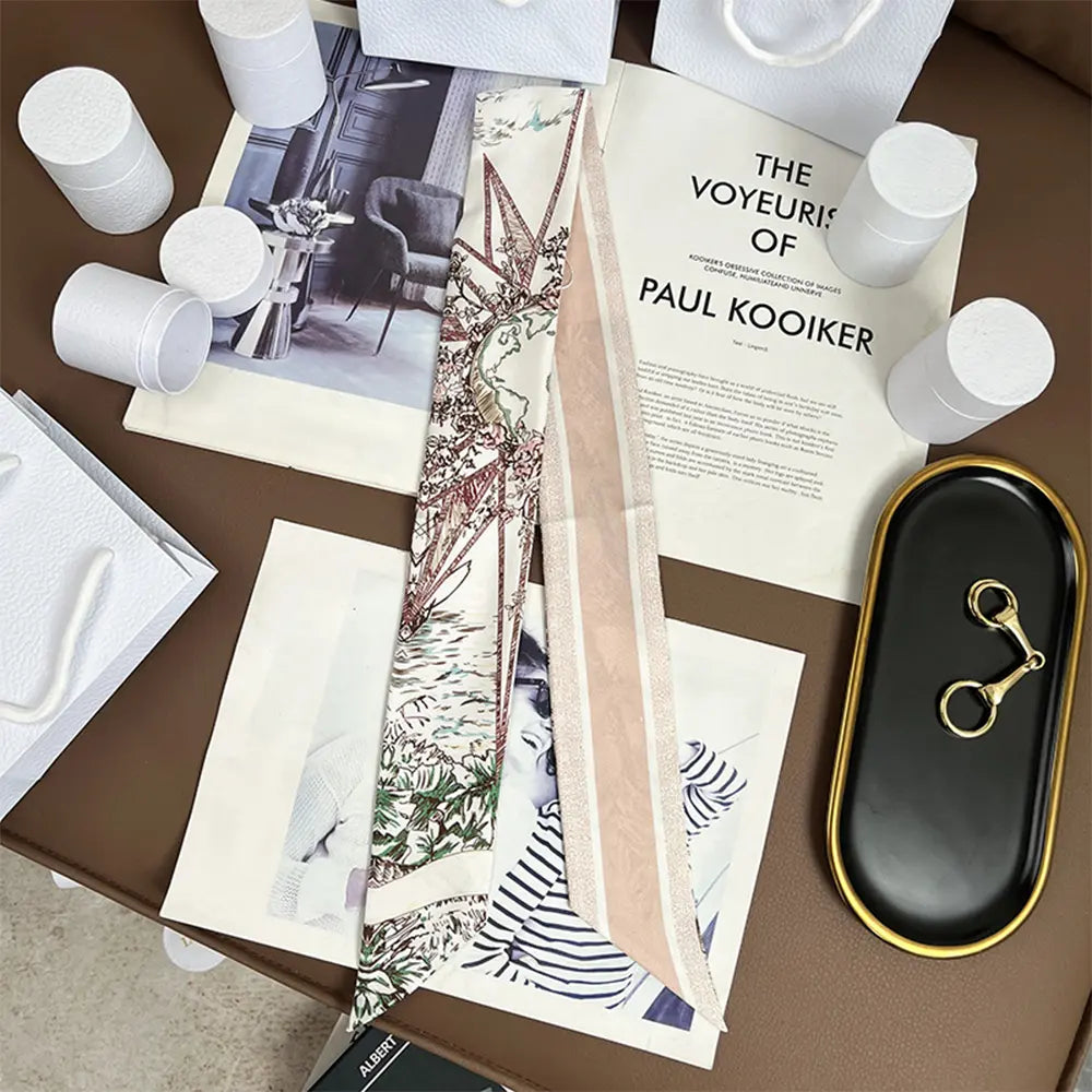 Audingull 100% Silk Skinny Long Scarf