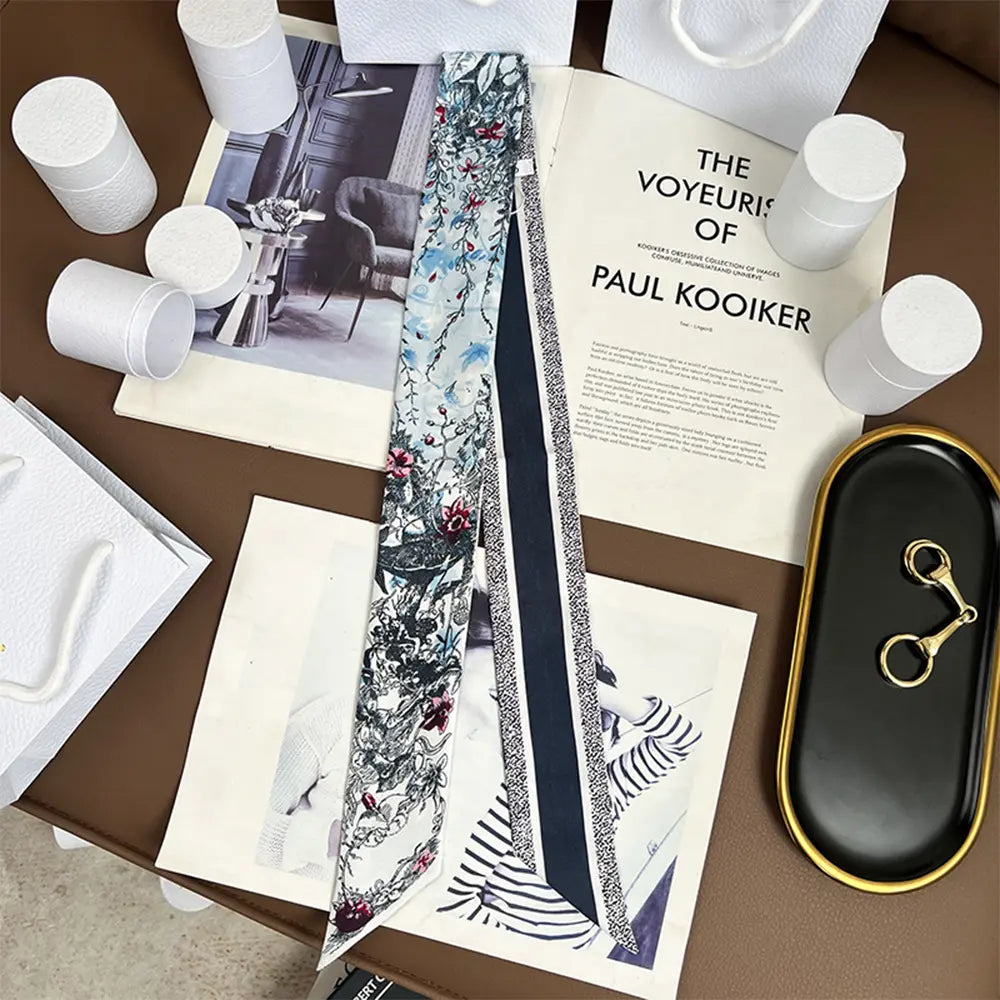 Audingull 100% Silk Skinny Long Scarf