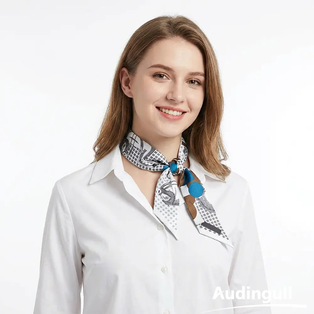 Audingull Printed Hair Ribbon 100% Silk Skinny Scarf