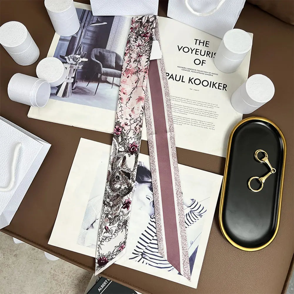 Audingull 100% Silk Skinny Long Scarf