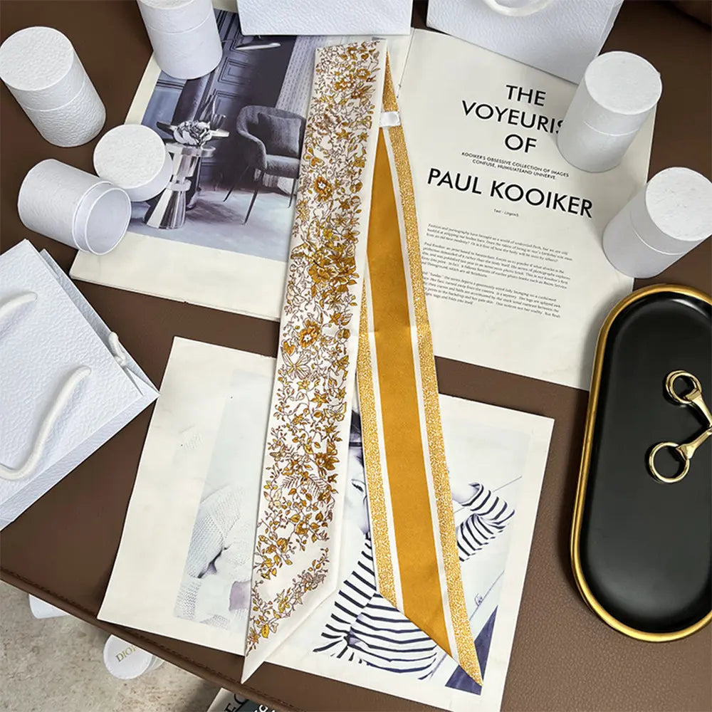 Audingull 100% Silk Skinny Long Scarf