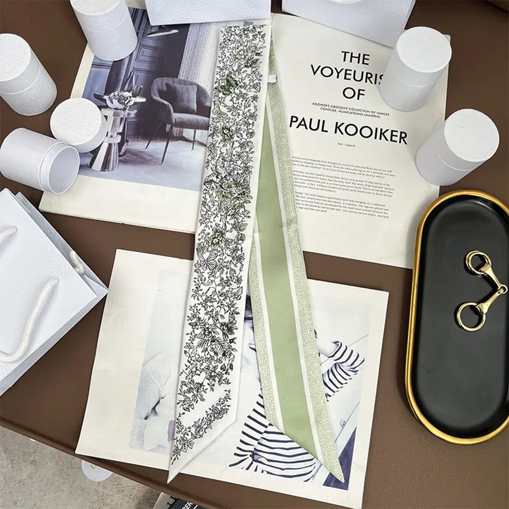 Audingull 100% Silk Skinny Long Scarf