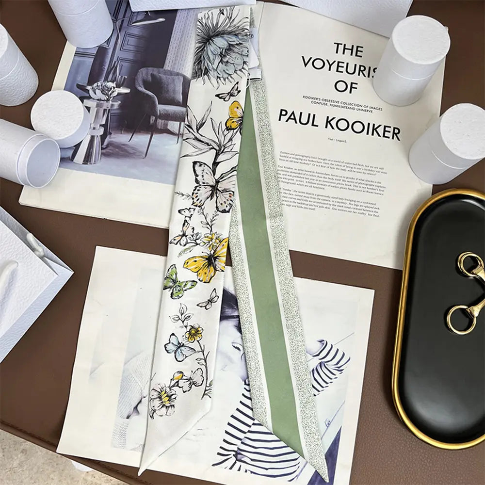 Audingull 100% Silk Skinny Long Scarf