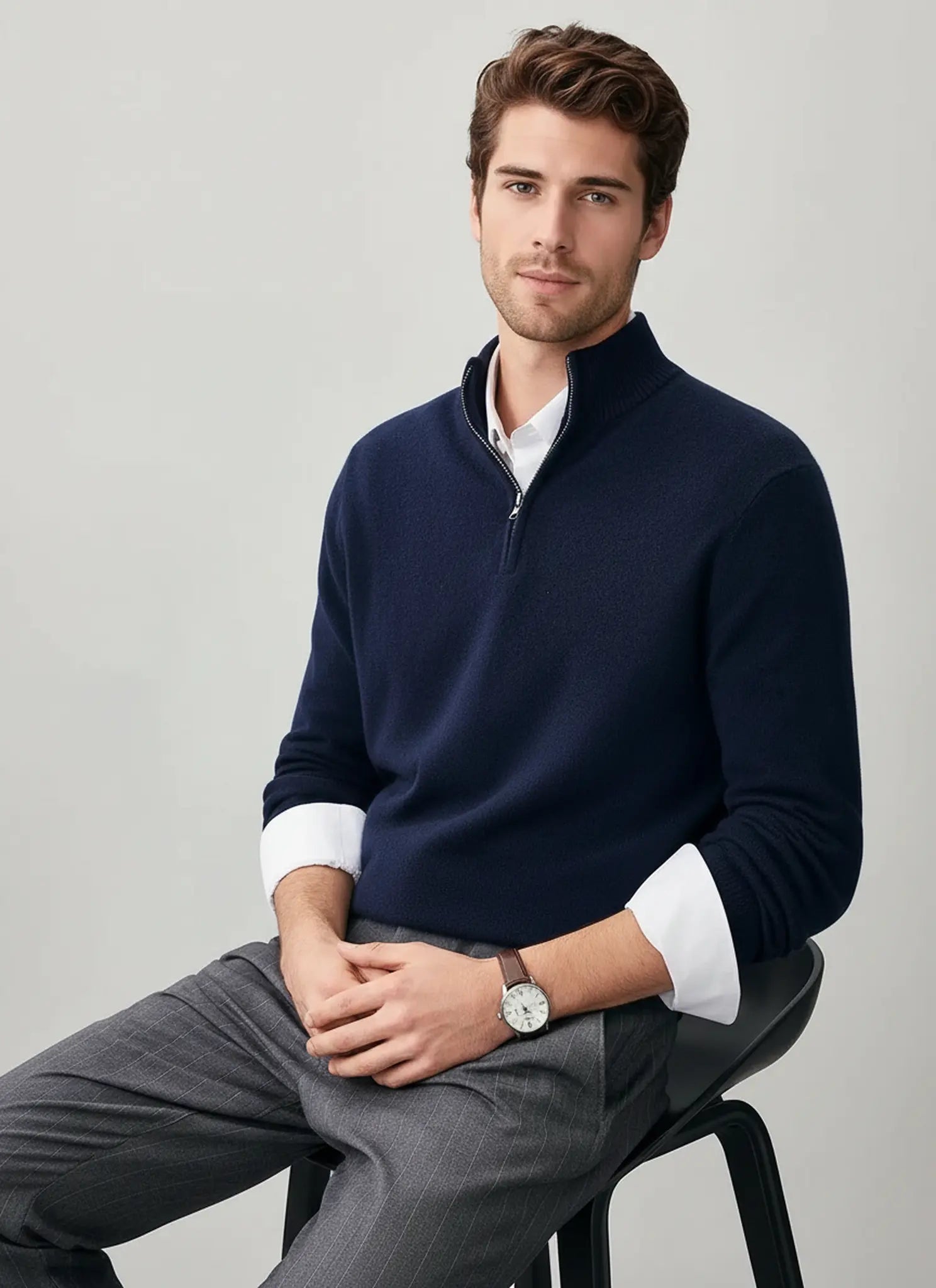 Audingull Men’s Premium 100% Cashmere Half-Zip Mock Neck Sweater