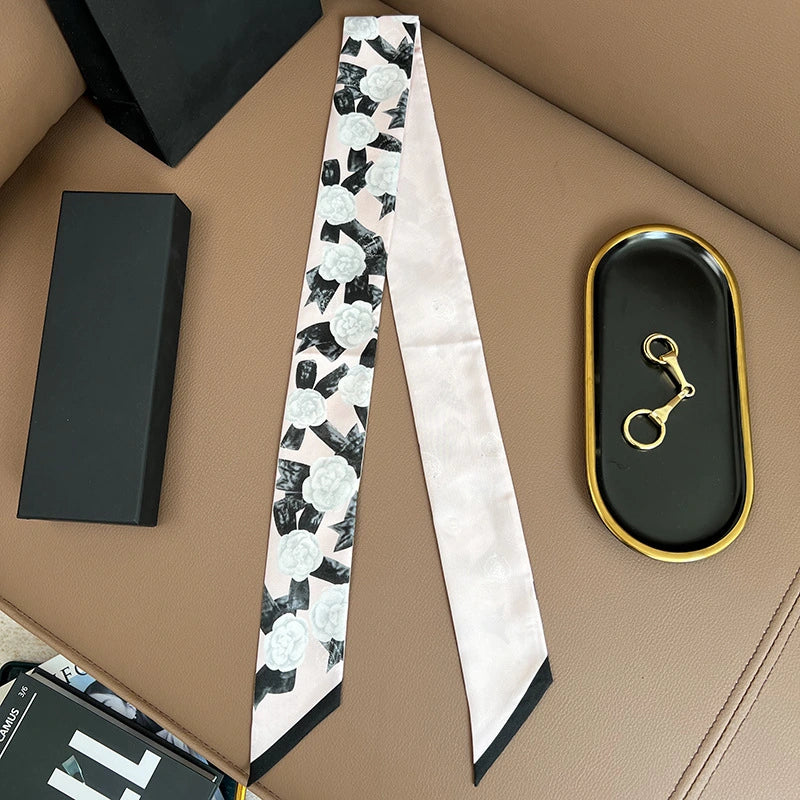 Audingull 100% Silk Skinny Scarf for Women Hair Neck or Bag