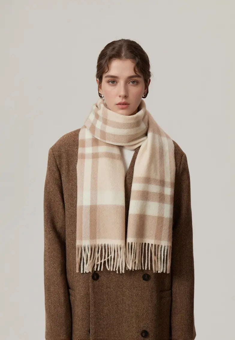Audingull 100% Pure Wool Plaid Scarf