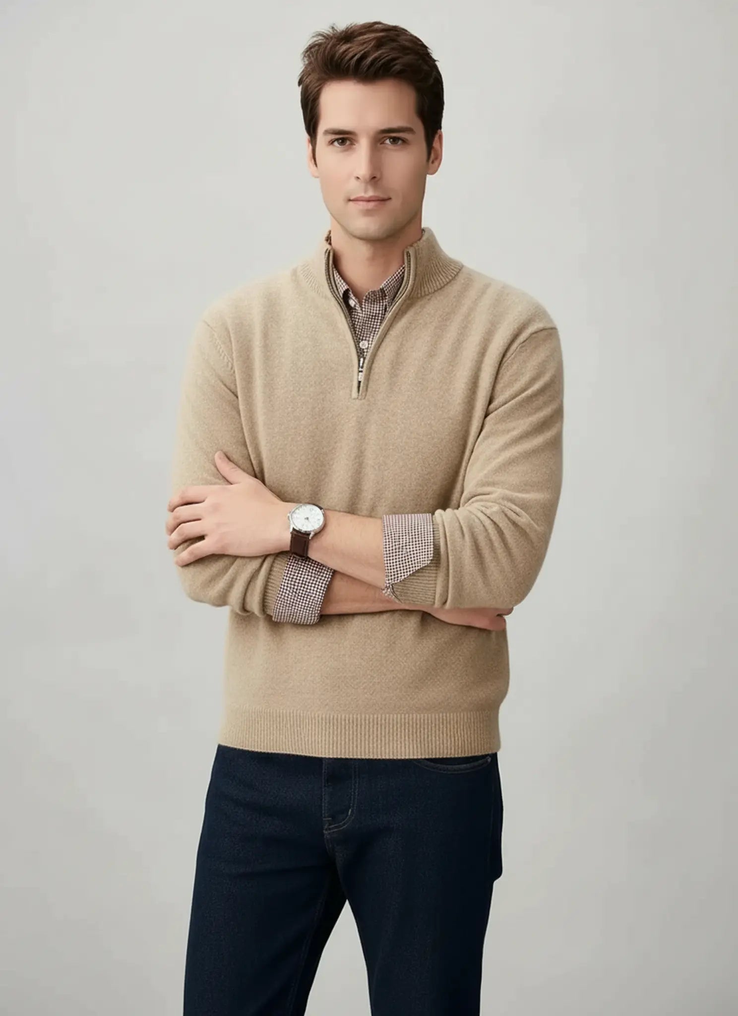 Audingull Men’s Premium 100% Cashmere Half-Zip Mock Neck Sweater