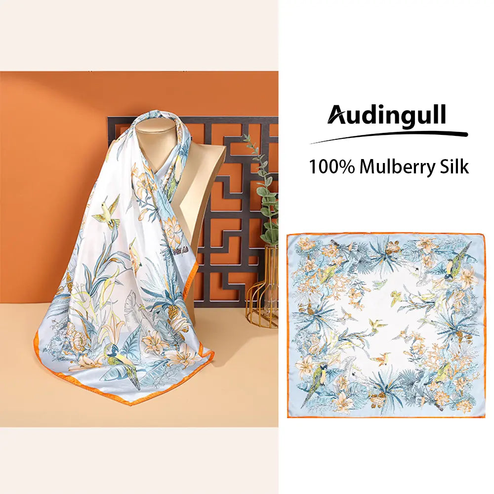 Audingull 100% Mulberry Silk Square Scarf