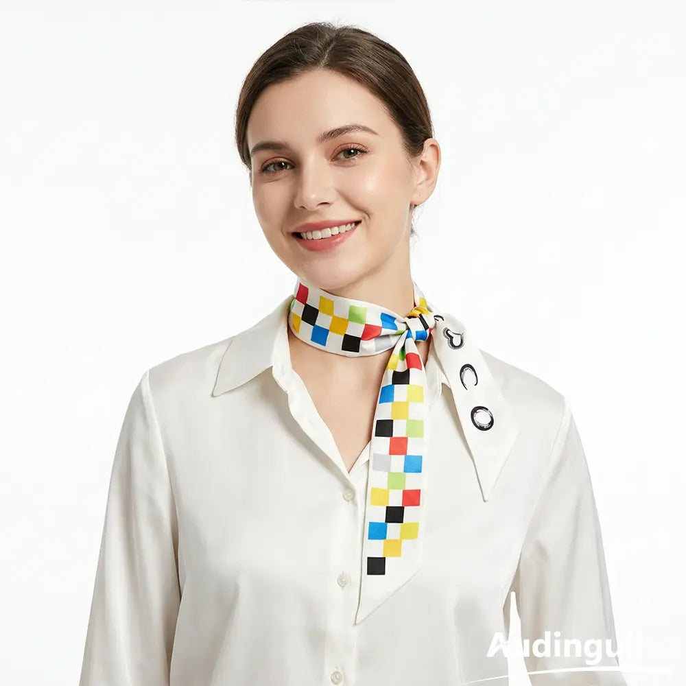 Audingull Soft Printed 100% Silk Skinny Scarf for Hair