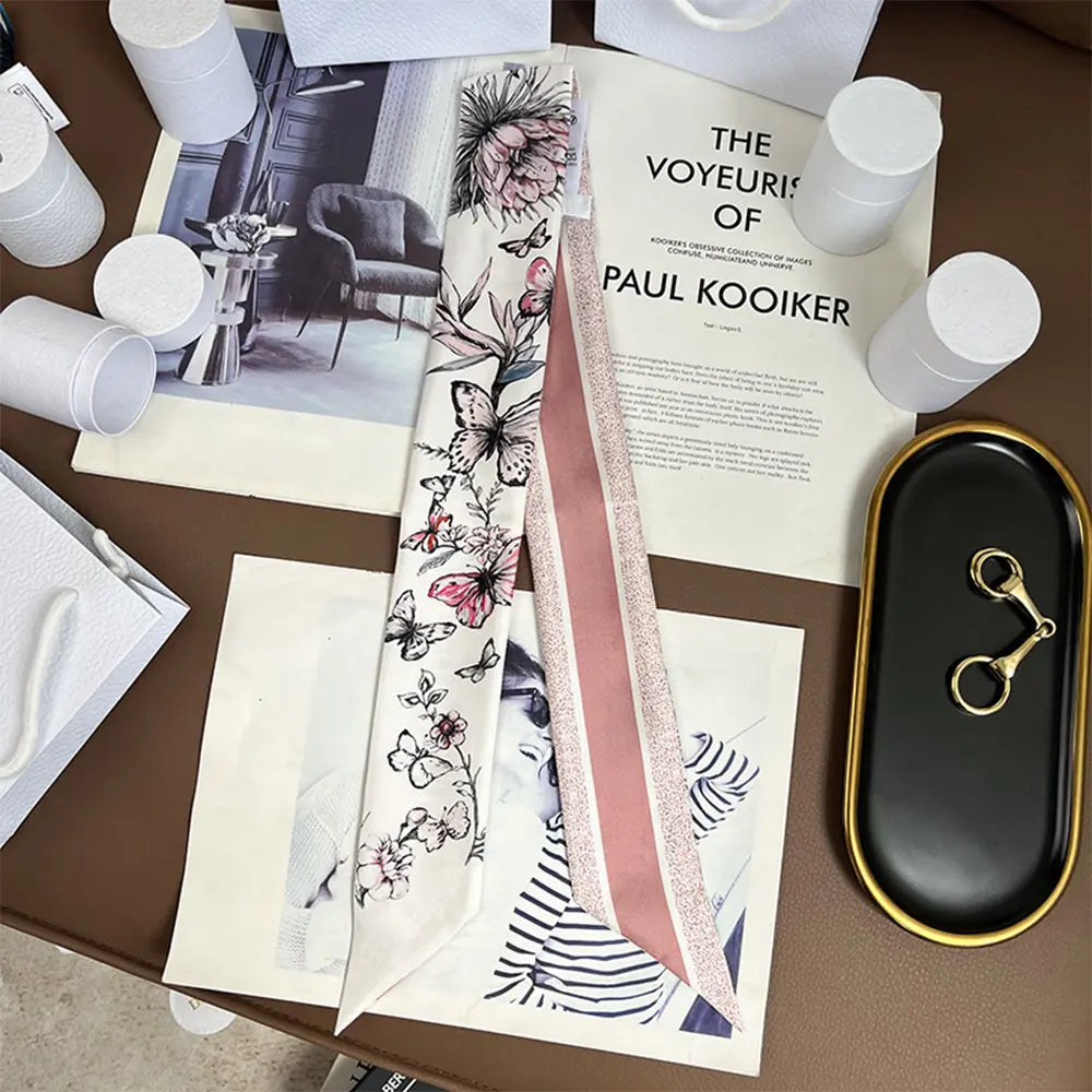 Audingull 100% Silk Skinny Long Scarf