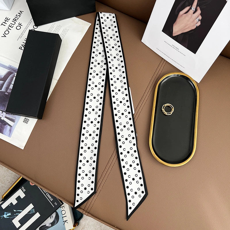 Audingull Breathable 100% Silk Skinny Scarf Hair Ribbon